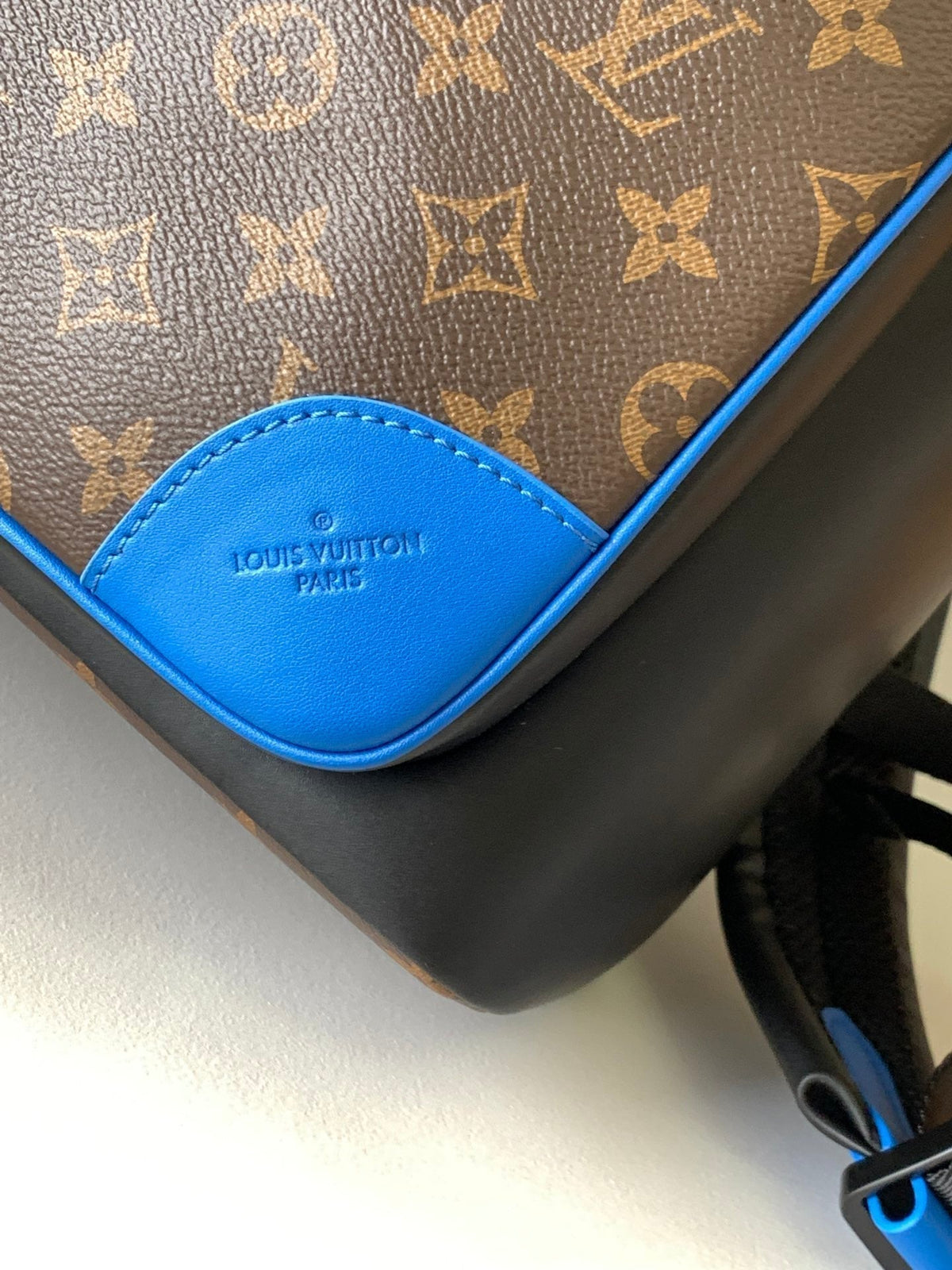 DEAN BACKPACK 42 IN BLUE AND BROWN MONOGRAM CANVAS