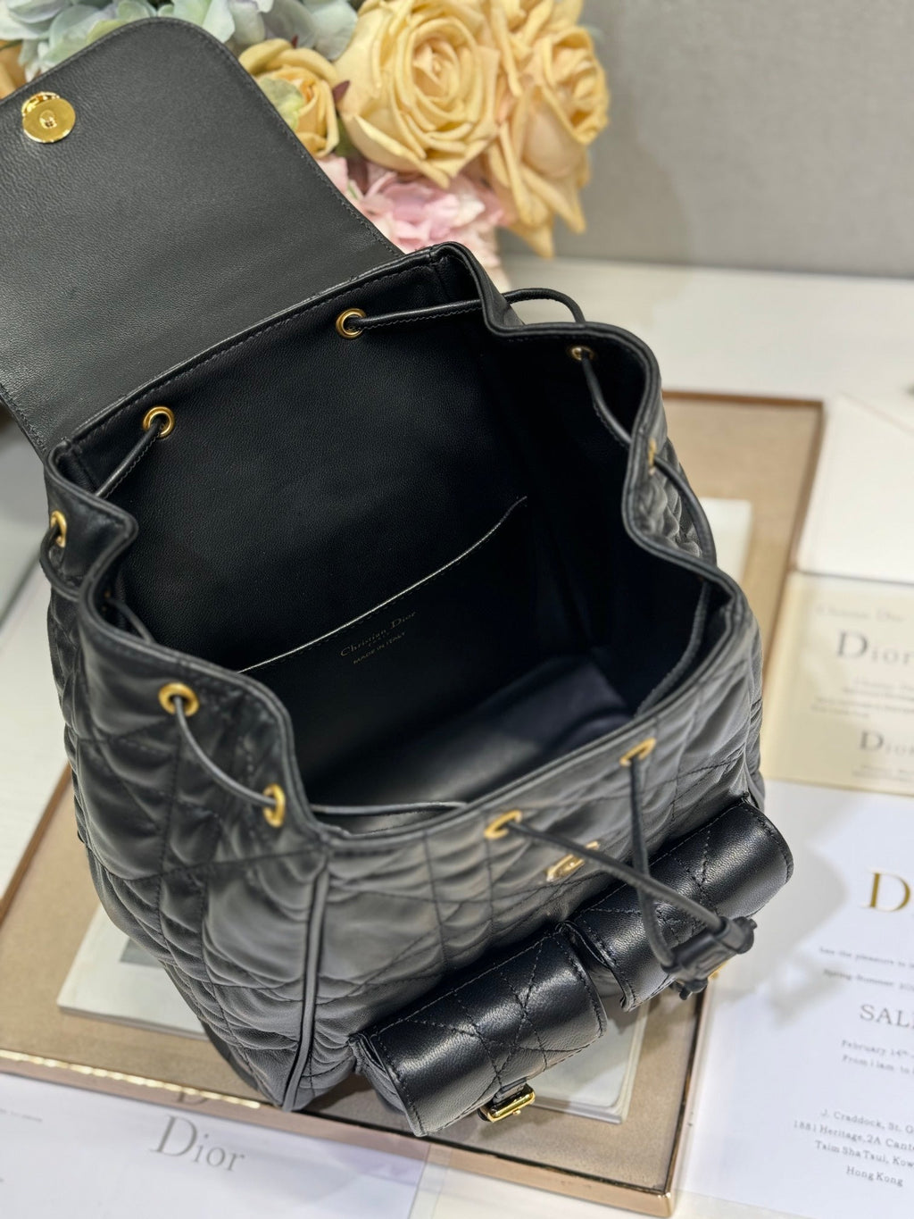 MEDIUM CARO BACKPACK 27 IN BLACK MACROCANNAGE LAMBSKIN