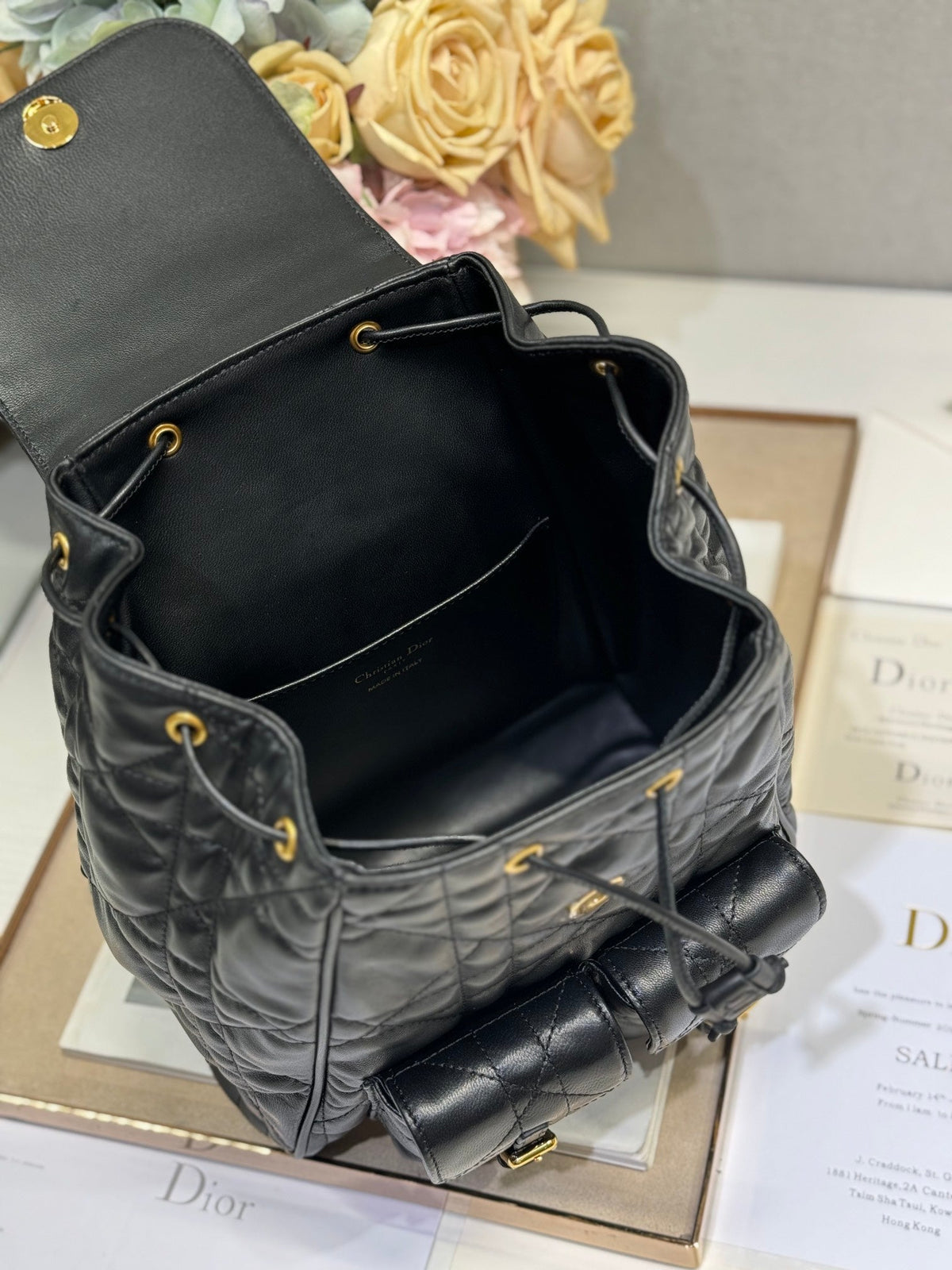 MEDIUM CARO BACKPACK 27 IN BLACK MACROCANNAGE LAMBSKIN