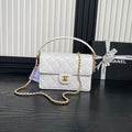 RETRO STYLE FLAP BAG 22 IN WHITE GRAINED CALFSKIN GOLD HARDWARE