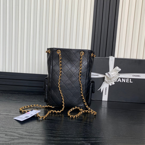 BUCKET BACKPACK 24 IN BLACK LAMBSKIN GOLD HARDWARE